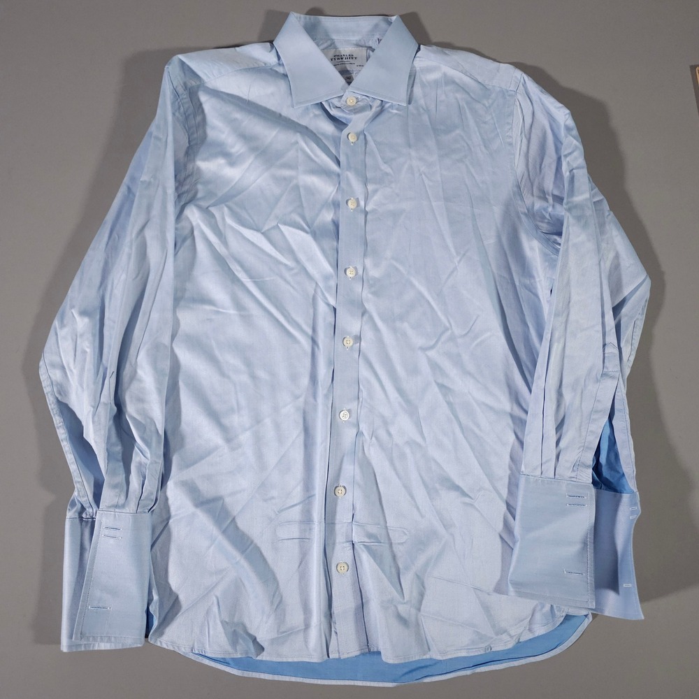 Charles Tyrwhitt Dress Shirt Mens 16.5/34 Light Blue Slim Fit French Cuff Twill